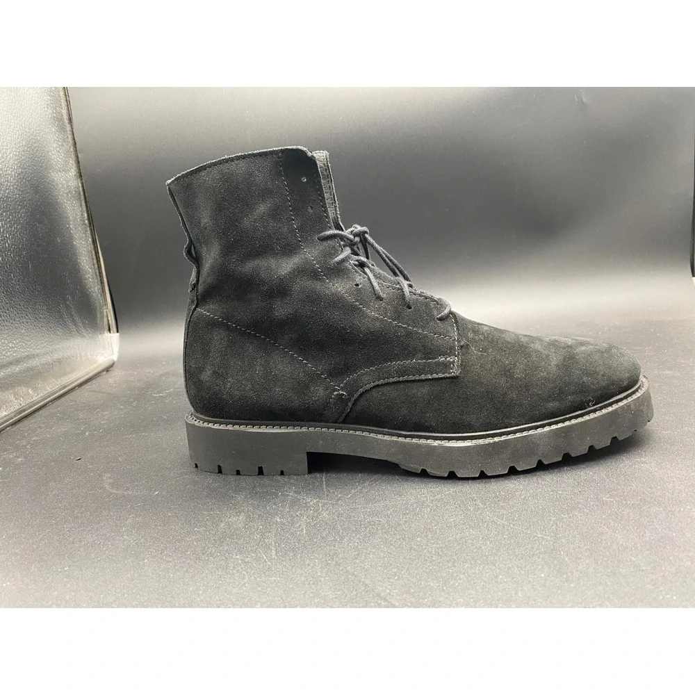 Zara Man Black Suede‎ Lace Up Side Zip Combat Boots Lug Sole Size 43 Mens 10